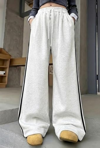 Image of dockstreet Straight Long Length Trouser Style Drawstring Contrast Belt Black and White Trackpant for Women /Trending, Relaxed Casual Lowers for Women