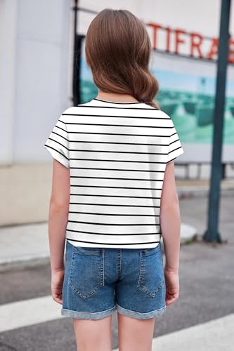 Image of Arshiner Girls Shirt Crop Tops Short Sleeve Summer Drop Shoulder Batwing Sleeve Crewneck Loose T Shirt Tee