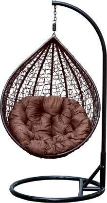 Urban Delight Single Seater |Swing Chair with Stand & Cushion & Hook Outdoor Indoor| Outdoor| Living Room | Balcony | Garden | Patio | Home Improvement ( Stand-Brown, Swing -Brown, Cushion-Brown)