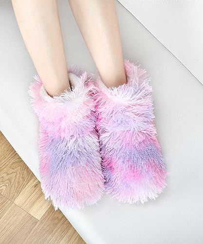 Image of DICUIRD Slipper Socks for Women,Fuzzy House Indoor Boots Slippers with Soft Soles,Warm Cozy Fluffy Sherpa Lined Booties Socks with Non Slip Bottom