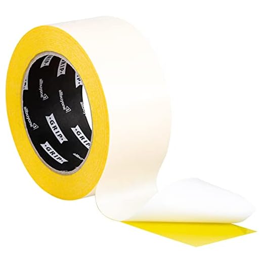 GRIP Eventbasics Doppelseitiges Klebeband ablösbar GT 702, 50 mm x 25 m, Doppelklebeband gelb, 2 verschiedene Seiten - klebt extra stark / schwach, rückstandsfrei entfernbar