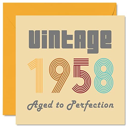 Tarjetas de cumpleaños 65 para hombres y mujeres, vintage de 1958 Aged To Perfection, tarjeta de 65 cumpleaños divertida para ella y él, 145 mm x 145 mm, tarjetas de felicitación de cumpleaños para