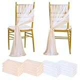 MoKoHouse Wedding Chair Sashes Aisle Covers: Chiffon Chair Covers 16 Packs 8ft Sheer White Beige Drapes Bulk for Ceremony Reception Decor