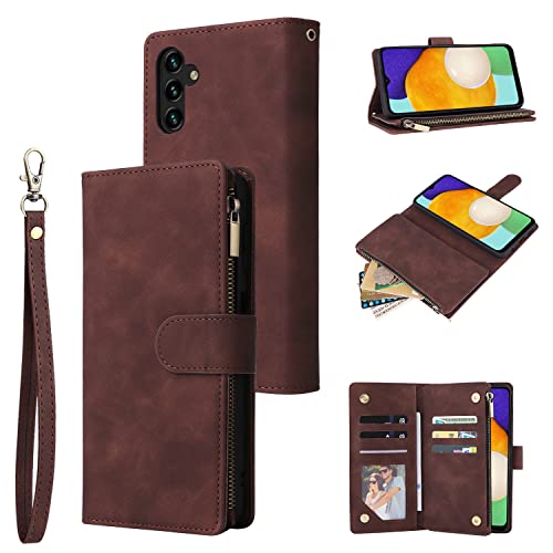 Étui en cuir PU Samsung Galaxy A15 4G/5G QLTYPRI finition rétro marron café premium