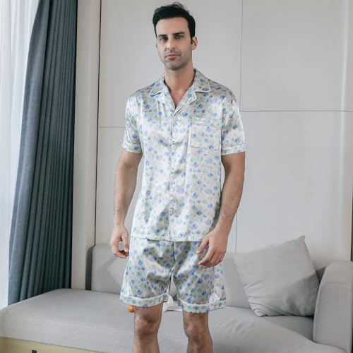 Men's Satin Pajama Set Short Sleeve Silky Short Pants Button Down Sleepwear Multicolor Silky Men's Pajama Set4