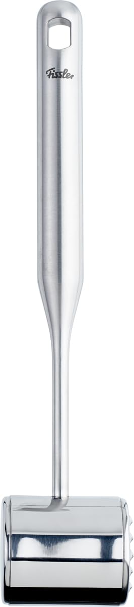 Fissler Essential/Tłuczek do mięsa ze stali nierdzewnej (28 cm / 0,4 kg) okrągły młotek do mięsa, kotlet z oczkiem do zawieszania, nadaje się do mycia w zmywarce