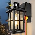 Motion Sensor Porch Lights with GFCI Outlet, Outside Dusk to Dawn Wall Mount, 3 Lighting Modes Exterior Light Fixture Waterproof, Outside Wall Lamp for House Patio Garage.(Black,1 Pack)