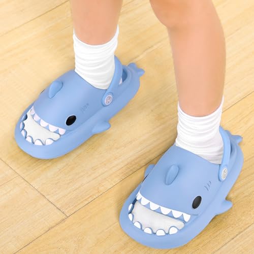 Image of Kids Shark Cloud Slides | Boys Girls Slip On Sandals | Toddler Beach Slippers | Youth Fish Flip Flops Pool Shower Shoes
