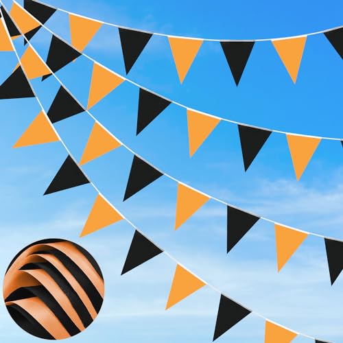 52pcs Bunting Banner, 20m Schwarz Orange Wimpel Wiederverwendbare Banner für Indoor Outdoor Geburtstag Baby Dusche Hochzeit Party Garten Home Dekorationen