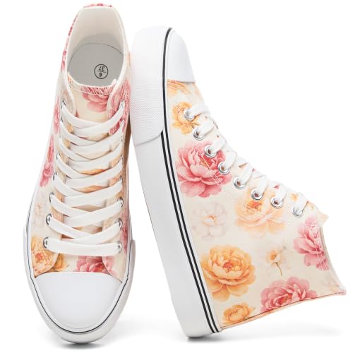 Image of yageyan Womens High Top Canvas Sneakers Fashion White Shoes for Women