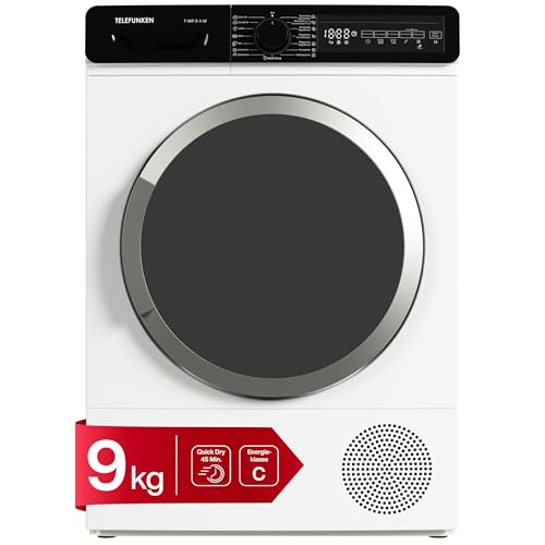 Telefunken T-WP-9-3-W Wärmepumpentrockner 9 kg | Trockner | Energiesparend - C | 93 kWh/100 Zyklen | leise 62 dB | Wäschetrockner mit Knitterschutz und Startzeitvorwahl Telefunken T-WP-9-3-W Wärmepumpentrockner 9 kg | Trockner | Energiesparend - C | 93 kWh/100 Zyklen | leise 62 dB | Wäschetrockner mit Knitterschutz und Startzeitvorwahl