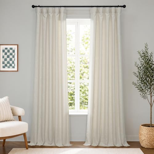 Image of HPD Half Price Drapes Heavy Faux Linen Light Filtering Curtains for Bedroom 84 Inches Long (1 Panel) - Rod Pocket Curtains for Living Room - Window Curtains Home Decor - 50 X 84, Melted Cream