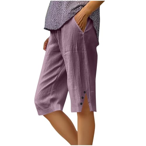 Pantalon Corto Mujer,Algodón y Lino Pantalones Cortos Deportivos Ligero Shorts Verano Cintura Alta Elástica Pantalón de Pierna Rectos Cómodo Transpirable Pantalón Corto Bermudas Mujer Verano