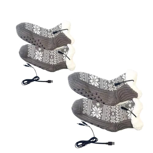 2 Pack Christmas Snowflakes Print USB Heated Socks Womens Fuzzy Socks，Grey - image 1