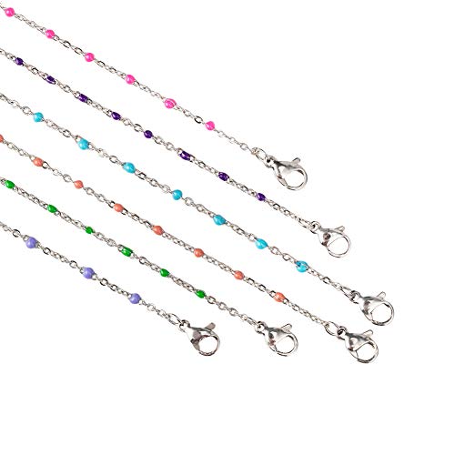 PandaHall 6pcs 6 Couleurs Collier Chaîne en Acier Inoxydable avec Fermoirs, Chaîne à Maillons en Métal de 45,5 cm avec Breloques en émail pour la Fabrication de Bijoux en Collier