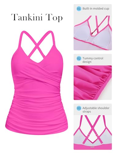 Image of RELELCIGA Women's Tankini Top V Neck Ruched Tummy Control Bathing Suit Top