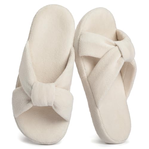 LazyStep Women's Crossband House Slippers, Open Toe House Shoes, Slip on Slides Indoor Outdoor