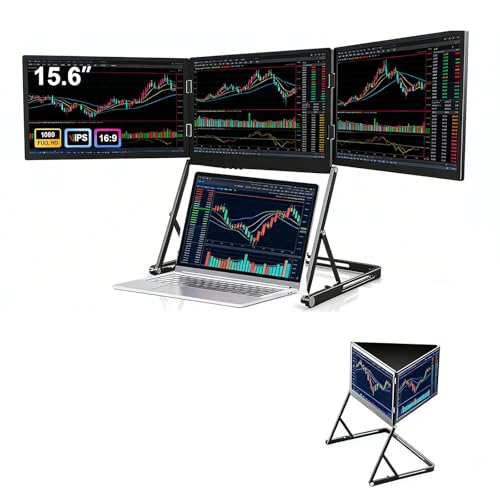 Image of 15.6 inch Portable Triple Monitor for Laptop, Full HD IPS Screen Extender, Multi-Screen Display, Featuring Type-C, HDMI & USB 3.0 Ports, Built-in Speakers, Height Adjustable
