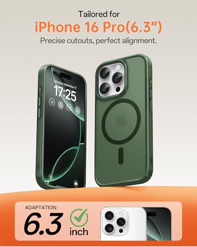 Image of UNBREAKcable Magnetic for iPhone 16 Pro Case 6.3-Inch, Compatible with MagSafe, Full Camera Protection, Built-in Magnetic Ring, Drop Protection Shockproof Slim Phone Cover - Dark Green