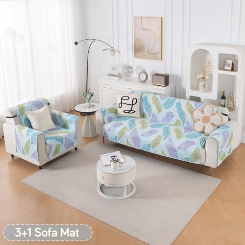 Image of HOKIPO Double Sided Quilted Sofa Cover 4 Seater Fully Covered, Washable(3+1) Sofa Cover Easy Drape Series, Colourful Leaves (IN-1101 + IN-1099-ED2)