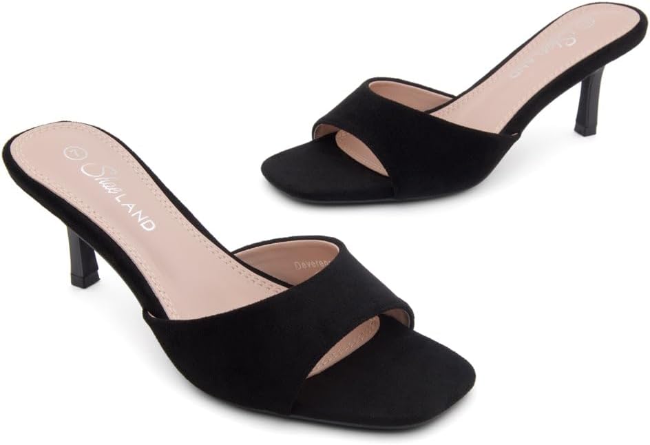 Shoe Land Women's Low Heels Stiletto Heeled Slides, Open Toe One Band Slip-On Heeled Mules – Dressy Heeled Sandals for Prom, Party Wedding and Vacation - Image 3