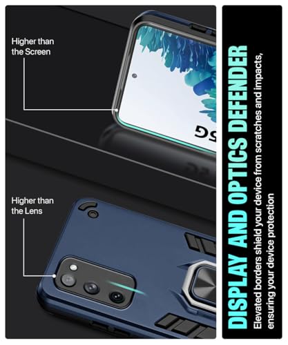 Image of WOW IMAGINE Shock Proof Back Case Mobile Cover for Samsung Galaxy S20 FE 5G | Back Cover Case (Tough Armor | Hybrid PC + TPU | Ring Holder & in-Built Kickstand | Blue)