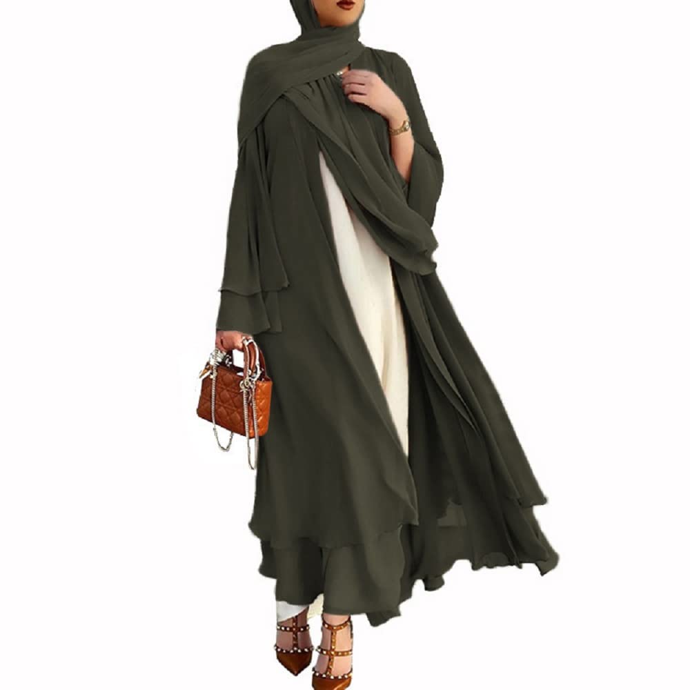 Ruig Women's Green Without Hijab Muslim Prayer Chiffon Open Dress Abaya Dubai Turkey Islam Kaftan Islamic Ramadan Eid Mubarak Robe Without Hijab