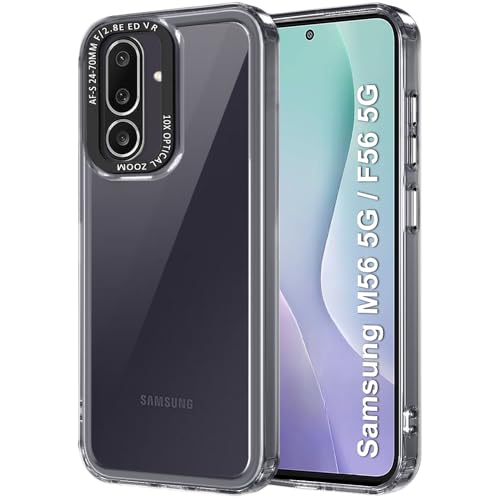 Image of TheGiftKart Hybrid Shockproof Back Cover Case for Samsung Galaxy M56 5G / F56 5G | Stylish Camera Border | Electroplated Buttons | Crystal Clear Hard Back Cover Case (TPU & PC, Smoked Bumper)
