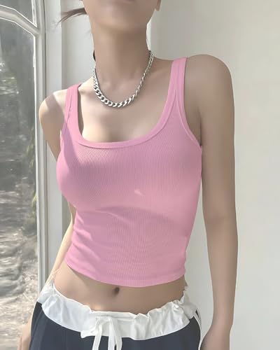 Image of 95% Cotton, 5% Lycra Women's and Girls Solid Ribbed Square Neck Tank Top | Tanktop for Women | Sleeveless Top | Crop Tanktop | Ribbed Tank Top