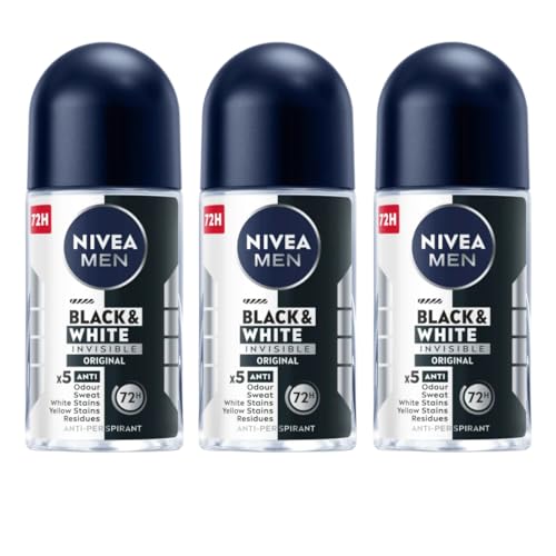 Desodorante NIVEA Men Roll-On Invisible Black & White 25ml x3 miniatura 1