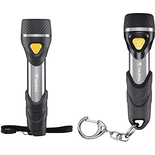 Varta Taschenlampe mit 9 LEDs inkl. 2x AA Batterien, Day Light Multi LED F20 Leuchte, Taschenleuchte mit Anhänger & Taschenlampe LED inkl. 1x AAA Batterien, Day Light Key Chain