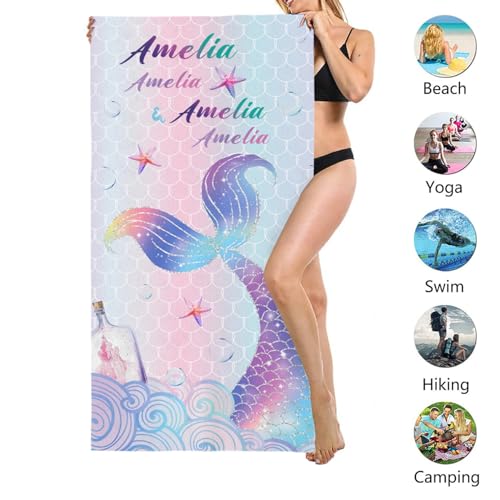 Personalized-Beach-Towel-with-Name-Customized-Custom-Gifts-Summer-Microfiber-Quick-Drying-Sandproof-and-Lightweight-Swim-Pool-Yoga-Camping-Towel-for-Adults-Women-Men-Kids-30-x-60-in-Mermaid 416FXmvWJOL