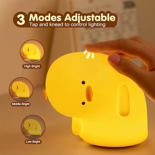 Image of VTIGER Why Duck Night Light, LED Squishy Cute Lamp, Silicone Duck Light for Kids, Dimmable Girls Baby Bedroom Nightlight, Rechargeable Touch Lamp for Breastfeeding Nursery Decor