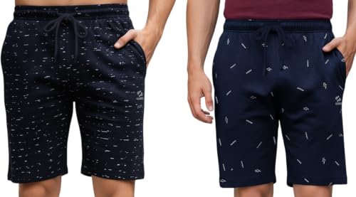 Image of GUIDE Men's Regular Fit Printed Cotton Shorts (Pack of 2)(GF Shorts-New P3 Navy P6 Navy-XL)