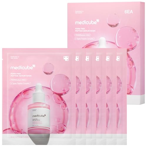 medicube PDRN Pink Peptide Ampoule Mask 6EA | Signature Salmon PDRN Serum Infused Second-skin Fit Sheet | Uneven Skin Tone Care for Glow & Hydration | Korean Skincare, (23ml x 6ea)