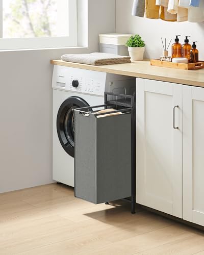 Image of VASAGLE Laundry Basket, Laundry Basket with Shelf, Laundry Box, Oxford Fabric Laundry Bag, Removable, Metal Frame, 47 L, 42 x 28 x 75 cm, Slate Grey /Anthracite Grey, BLH001G01