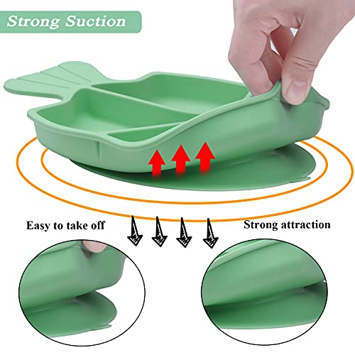 Nicingu Suction Plates For Toddler,Silicone Plates For Baby Kids Infant Feeding Supplies Fits Most Highchair,Bpa Free Dishwasher Microwave Safe-Green Fish #TOP1