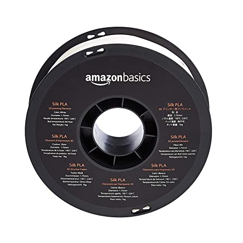 Image of Amazon Basics Silk PLA 3D Printer Filament, 1.75mm, White, 1 kg Spool (2.2 lbs), No Clogging, Odourless, for FDM 3D Printers