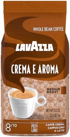 Lavazza Crema E Aroma Whole Bean Coffee Blend, 2.2-Pound Bag , Balanced medium roast with an intense, earthy flavor and long lasting crema, Non-GMO