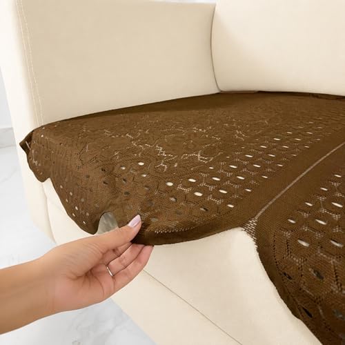 Image of Homerz Premium 'Surya Series' Sofa Cover | Stylish Sofa Protector | Net Fabric | Anti-Stain & Washable Slip Cover Exact Size Antislip (Flower Valley Brown, 2 Seater, Only Seat Cover)