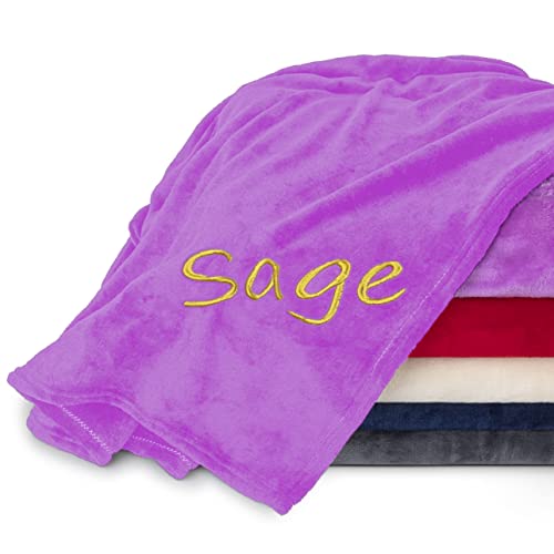 Personalized Blankets for Adults - Custom Blanket with Embroidered Name or Monogram - Soft Fleece Throw Cover for Bed & Couch - Purple (60"x80")