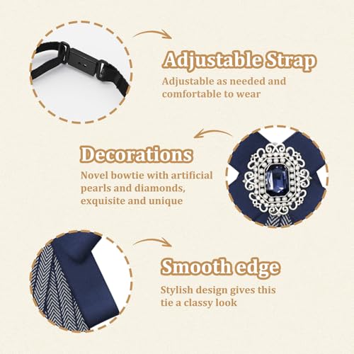 Image of Womens Bow Tie Adjustable Rhinestone Bowtie for Women Ladies Girls Pre-tied Womens Tie for Shirt Suit Uniform