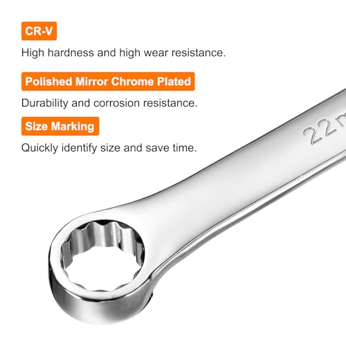 Image of HARFINGTON Double End Box Wrench 22 x 24 mm Metric 12 Point 0 Degree Offset Extra Long Double End Box Ratcheting Wrench CR-V Polished Long Spanner Tools for Repairs