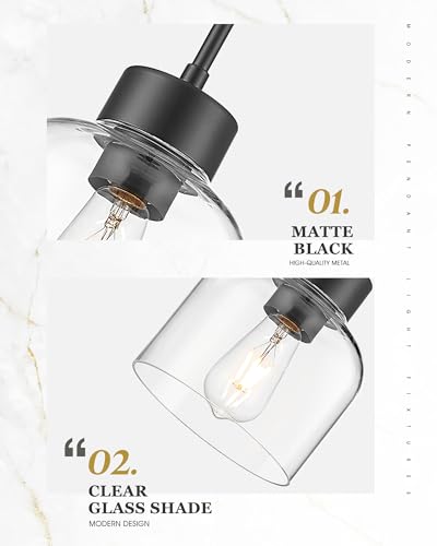 Image of 2-Pack 7 inch Pendant Lights Kitchen Island, Matte Black, Clear Glass