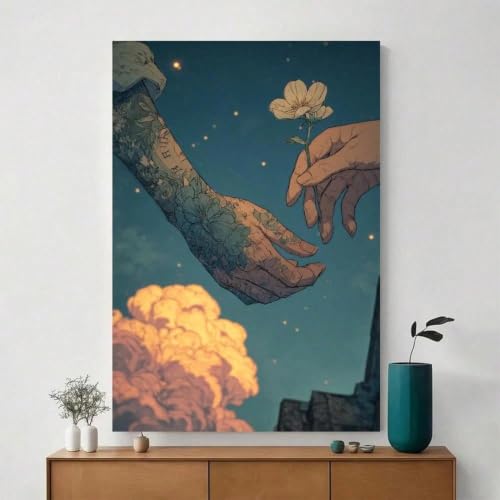 Tableau sur toile Mains sous le ciel encadré décoration murale Halloween 20x30cm