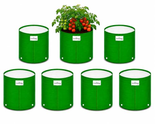 Image of Grow Bags for Terrace Gardening, Premium HDPE Green-Orange Large Planters for Fruit Trees, Vegetables, Flowers & Home Garden Pack of 7(15x15)