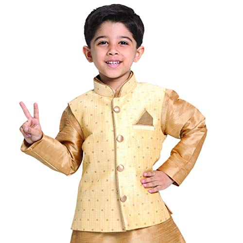 Image of VASTRAMAY Deep Blue Cotton Silk Blend Boys Nehru Modi Jacket