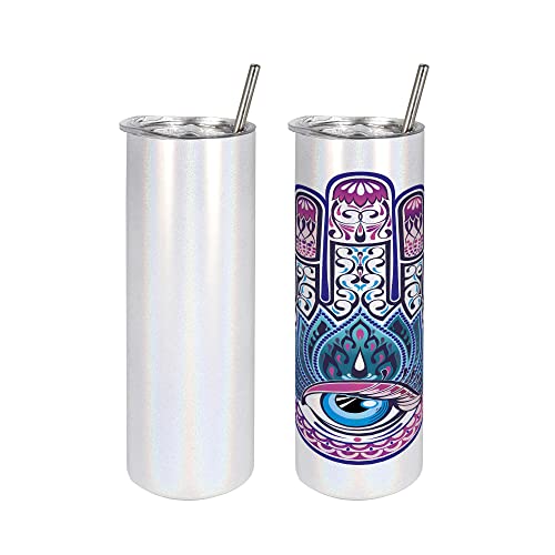 Ambesonne Evil Eye 20 Oz Skinny Tumbler, Protective All Seeing Eye Lotus Elements Luck East, Leak-Proof Straw Lid And Brush Vacuum Insulated For Outdoor Use, White Pink And Blue #TOP3