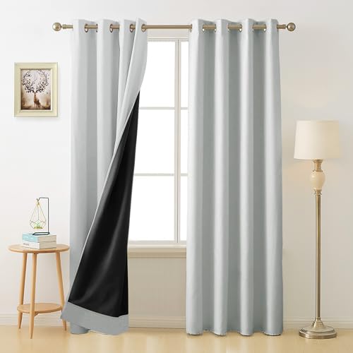 Image of Cloth Fusion 100% Blackout Door Curtains 9 Feet Long Set of 2 with Blackout Lining, Double Layer Room Darkening Parda with Stainless Steel Grommets for Home Decor (9x4 Feet, Silver White)
