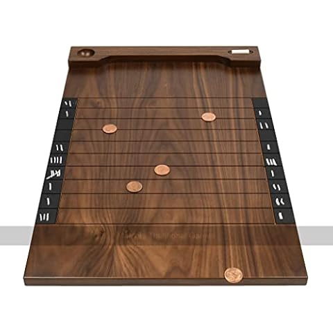 Masters Premium Shove Ha'penny Board - Wooden Shove Halfpenny Game with Real Halfpenny Coins - Black Walnut veneer Made in UK Cover